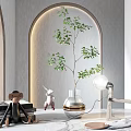 Modern Decorative Ornament Set With Monkey Rabbit Figurines Green Plant Glass Vase And Table Lamp