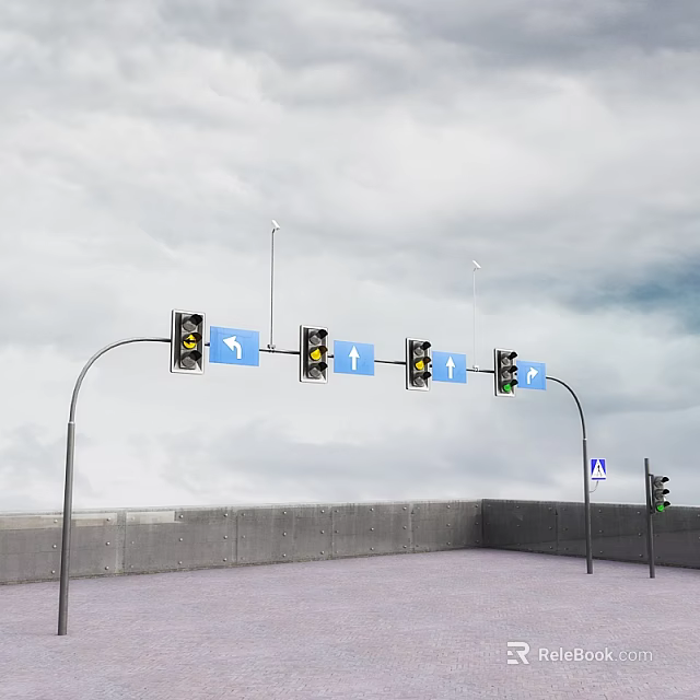 Traffic Signs With Traffic Lights Directional Arrows Against Overcast Sky 3d model 