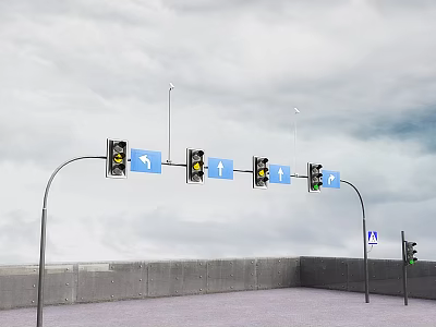 Traffic Signs With Traffic Lights Directional Arrows Against Overcast Sky 3d model