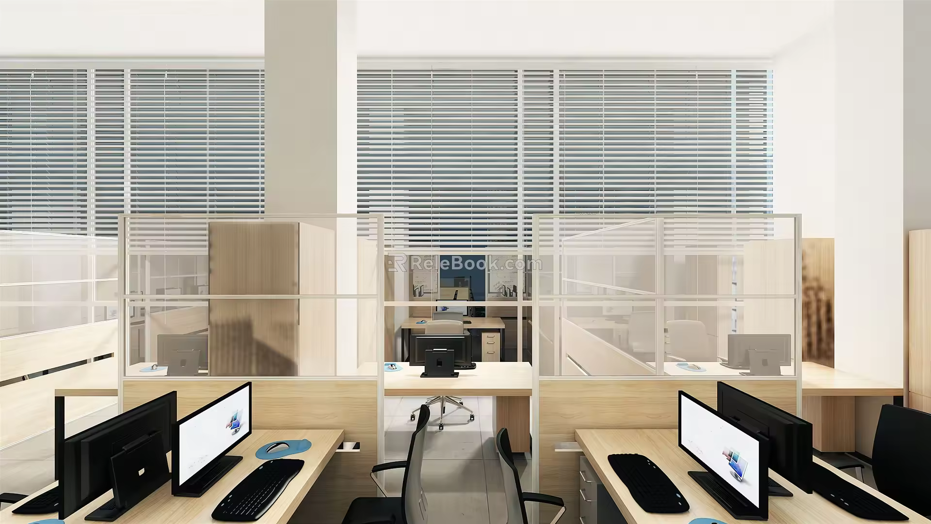 Modern Public Office Area Simple Log Office Space 3d model