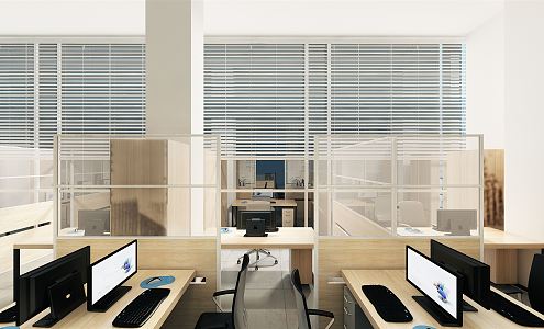 Modern Public Office Area Simple Log Office Space 3d model