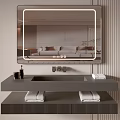 Modern Bathroom Vanity Cabinet With LED Mirror Floating Design And Towels On Shelves