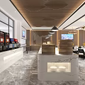 Modern Restaurant Interior With Marble Counter Food Displays Bread Baskets Large Windows And Pendant Lights