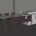 Modern Minimalist Dining Table Set With Marble Top Chairs And Sideboard Cabinet