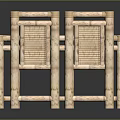 Rustic Wooden Dining Table Set With Cylindrical Legs And Woven Rattan Seats