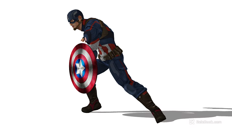 Captain America In Classic Superhero Uniform With Red White Blue Shield And Dynamic Battle Stance 3d model 