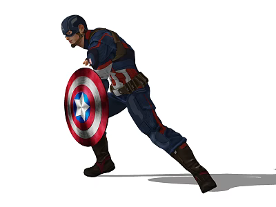 Captain America In Classic Superhero Uniform With Red White Blue Shield And Dynamic Battle Stance 3d model