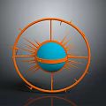 Modern Abstract Decorative Artwork Featuring Orange Frame Blue Sphere And Radial Spikes