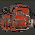 Red Chainsaw With Two Cylinder Engine Metal Chain And Handle Grip 3d model