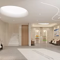 Modern Hospital Outpatient Clinic Lobby Interior With Sofas Staircase And Info Boards