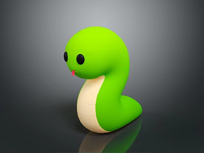 Green Cartoon Snake Character 3D Model With White Belly Black Eyes And Red Tongue 3d model