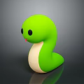 Green Cartoon Snake Character 3D Model With White Belly Black Eyes And Red Tongue