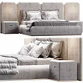 Elegant Modern Double Bed With Tufted Headboard Plush Pillows Gray Quilt And Nightstand