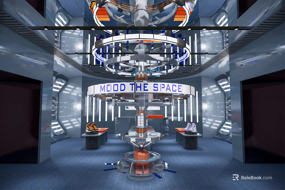 Mood The Space Specialty Store Modern Interior Design With Tech Inspired Displays And Lighting 3d model 