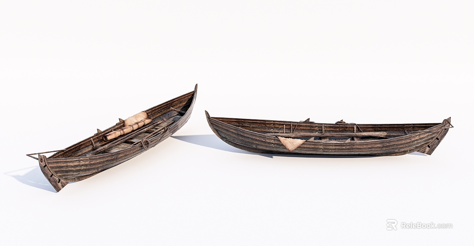 Two Traditional Wooden Boats with Handcrafted Hull and Natural Wood Texture 3d model 