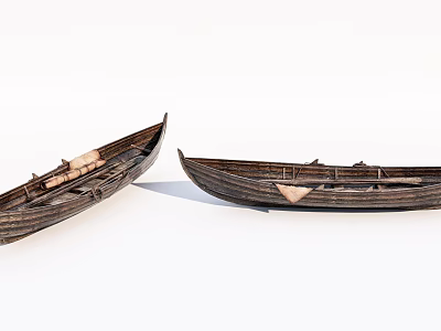 Two Traditional Wooden Boats with Handcrafted Hull and Natural Wood Texture 3d model