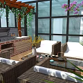 Rooftop Garden Design With Wooden Pergola Climbing Plants Outdoor Seating And Patterned Floor Tiles