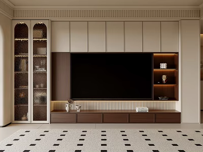 Modern Living Room TV Cabinet With Wooden Structure Glass Door Shelves And Drawer Storage 3d model