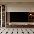 Modern Living Room TV Cabinet With Wooden Structure Glass Door Shelves And Drawer Storage