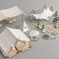 Luxury Glamping Tents With Wooden Frames White Canvas Outdoor Furniture And Green Plants