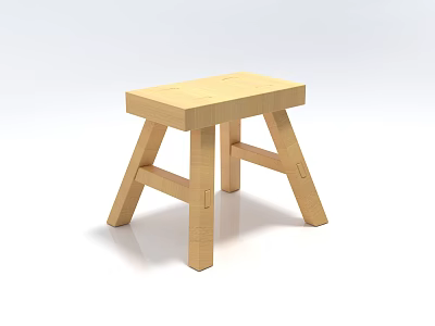 Light Colored Wooden Stool With Simple Design Square Seat And Cross Legs 3d model