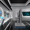 Futuristic Exhibition Interior With Robot Interactive Screens Modern Lighting And Reflective Floor