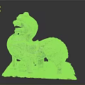 Ancient Stone Lion Statue With Detailed Carving And Moss On Base