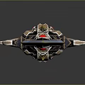 Intricate Decorative Sword With Blue Blade Golden Accents And Red Gem Hilt