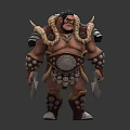 Barbarian Warrior Models With Horned Armor Skull Decoration Axe Front And Back View