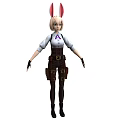 Woman With Bunny Ears Hair Accessory Wearing White Blouse Brown Overalls Black Gloves And Boots