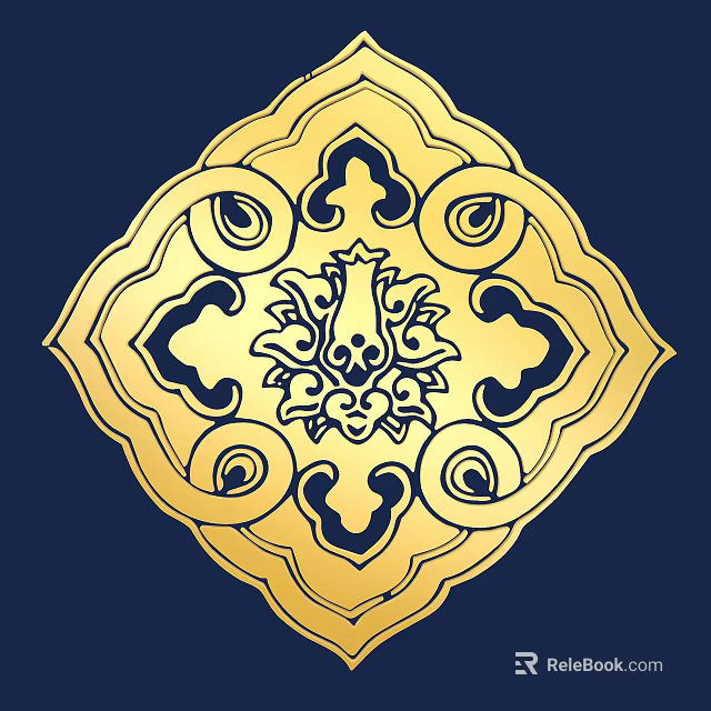 Artistic Intricate Golden Carving Decorative Pattern On Dark Blue Background 3d model 