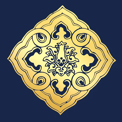 Artistic Intricate Golden Carving Decorative Pattern On Dark Blue Background 3d model