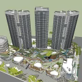 Commercial Street with Tall Buildings Open Space Greenery and Circular Plaza
