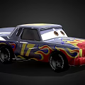 Vintage Muscle Car With Red Yellow Blue Flame Decals And Cartoon Eyes Number 7