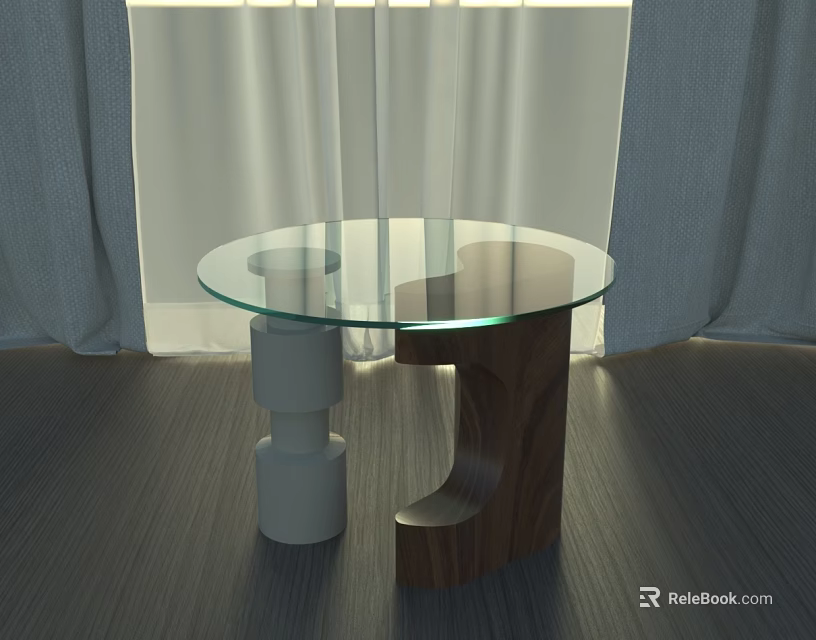 Modern Round Glass Top Coffee Table With White And Wooden Base Design 3d model 