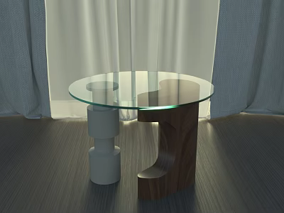 Modern Round Glass Top Coffee Table With White And Wooden Base Design 3d model