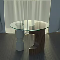 Modern Round Glass Top Coffee Table With White And Wooden Base Design
