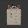 Row House Residential Building Model With Multiple Windows And Roof Chimneys