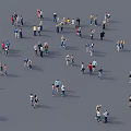 People Standing And Walking Scattered In Various Positions On Gray Background