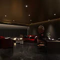 Luxury Modern Lounge Area With Red Sofas Dark Walls Marble Flooring And Ceiling Lights 3d model
