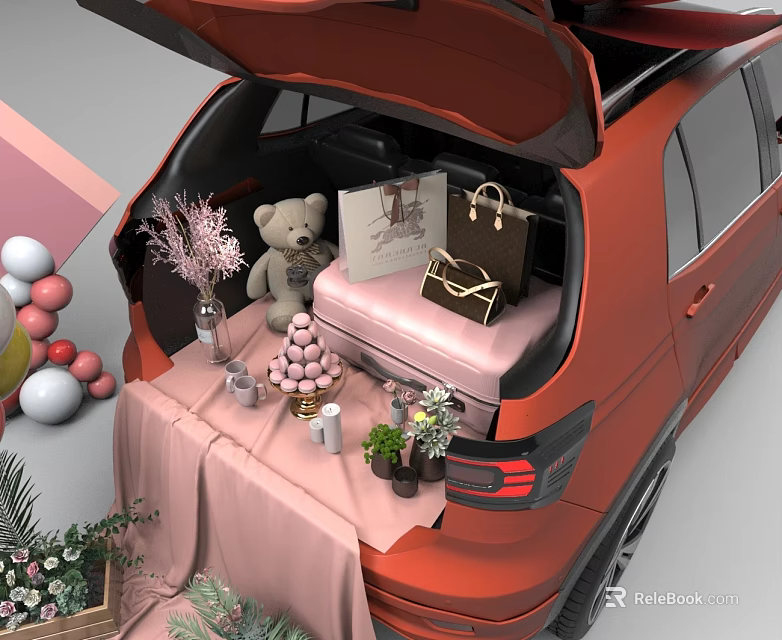 Modern Side Hinged Door With Festive Decorations Gifts And Party Supplies Setup 3d model 