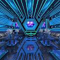 Modern KTV Interior With Blue Neon Lights Comfortable Sofas And Large LED Screen 3d model