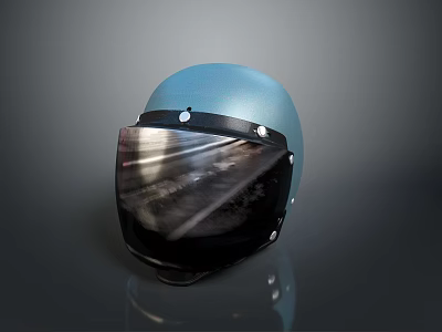 Tactical Weapon Helmet With Blue Exterior And Reflective Visor Surface 3d model