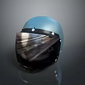 Tactical Weapon Helmet With Blue Exterior And Reflective Visor Surface 3d model