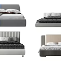 Modern Double Bed Collection Featuring Gray Blue Beige Headboards Striped Patterns And White Black Sheets 3d model