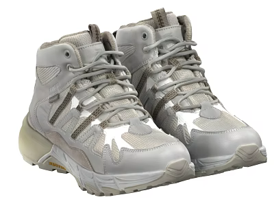 Gray High Top Sporty Shoes With Lace Up Design And Comfortable Stylish Sole 3d model