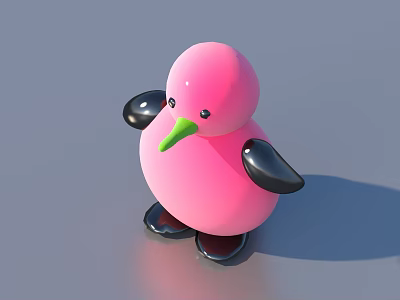 Pink Toy Penguin With Black Wings Green Beak And Black Feet 3d model