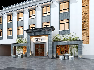 New Chinese Restaurant Appearance Facade 3d model