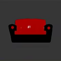 Stylish Red and Black Upholstered Sofa With Red Seat Backrest Black Armrests And Button Details