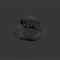 Gray Sunflower 3D Model With Detailed Petals And Central Seed Pattern On Dark Background